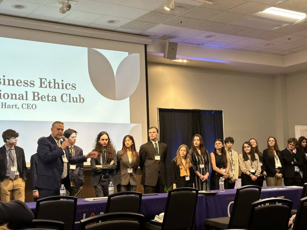 National Beta's CEO, Bobby Hart, delivers the keynote address at the 2025 Ina B. Durham Annual High School Ethics Case Competition.